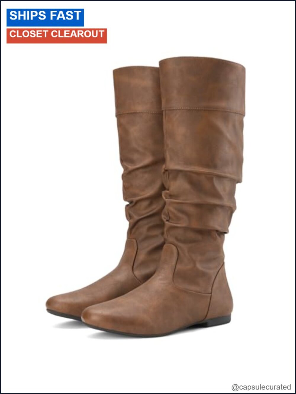 Slouchy Knee High Flat Boots Pull On Women Almond Toe Synthetic